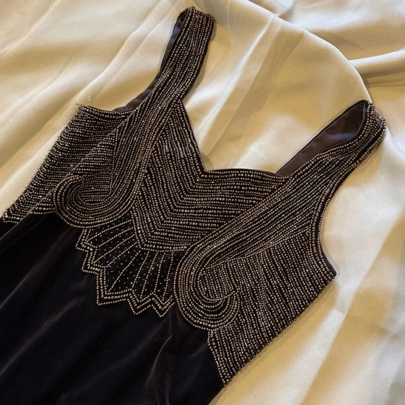 Y2K Velvet Beaded long maxi dress brown size 10 zipper closure amazing detail - Picture 2 of 11